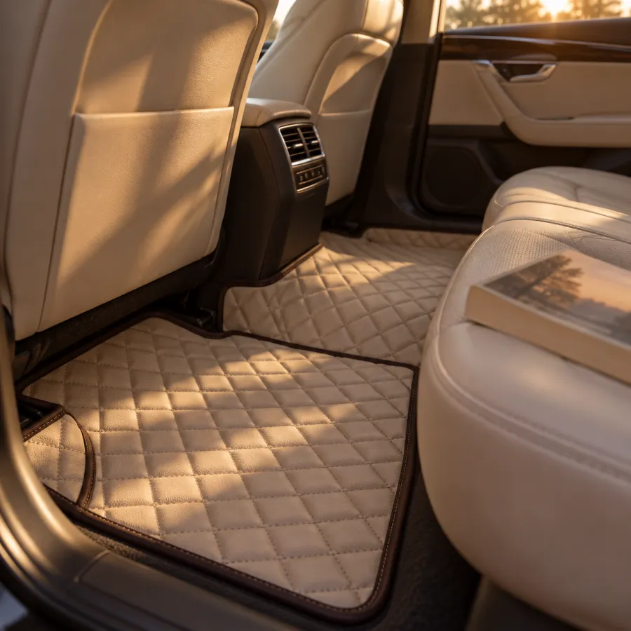 Alfombrilla acolchada beige con pespunte en rombo